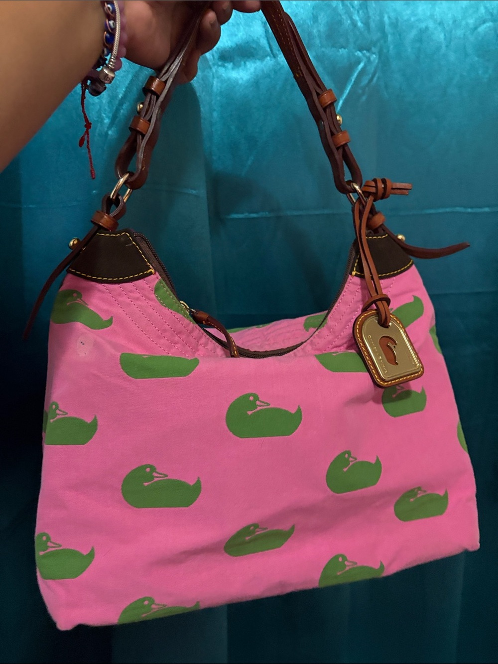 Dooney & Bourke Pink Shoulder Bag with Green Duck Print - Picture 2 of 9